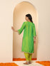 Women's Chartreuse Lime and Green Kurta with Pyjama and Laces 2 Piece Set | A-Line, V Neck, 3/4 Sleeves, Pyjama, Festive Wear, (Satin)