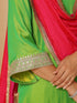 Women's Chartreuse Lime and Green Kurta with Pyjama and Laces 2 Piece Set | A-Line, V Neck, 3/4 Sleeves, Pyjama, Festive Wear, (Satin)