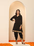 Women's Black and Gold Sequin Kurta with Pants 2 Piece Set | A-Line, V Neck, Full Sleeves, Pants, Festive Wear, (Sequin)