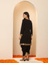 Women's Black and Gold Sequin Kurta with Pants 2 Piece Set | A-Line, V Neck, Full Sleeves, Pants, Festive Wear, (Sequin)