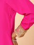 Women's Fuchsia Kurta with Lace, Pant, and Fuchsia and Green Dupatta 3 Piece Set | A-Line, V Neck, Full Sleeves, Pants, Festive Wear, (Chiffon)