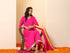 Women's Fuchsia Kurta with Lace, Pant, and Fuchsia and Green Dupatta 3 Piece Set | A-Line, V Neck, Full Sleeves, Pants, Festive Wear, (Chiffon)