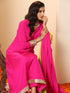 Women's Fuchsia Kurta with Lace, Pant, and Fuchsia and Green Dupatta 3 Piece Set | A-Line, V Neck, Full Sleeves, Pants, Festive Wear, (Chiffon)