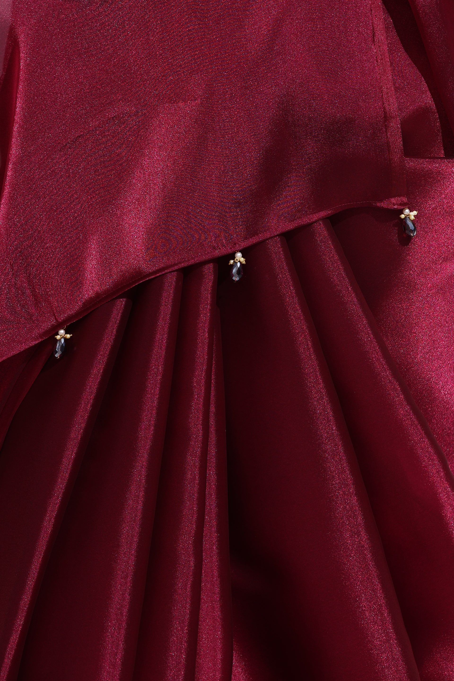 Wine Galaxy Organza Saree with Beads and Self Blouse Fabric