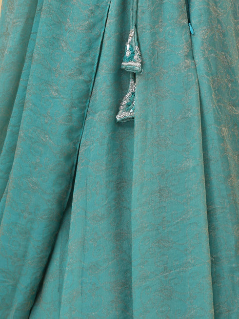 2 pc SET - Paris Woven Paisley Chiffon Skirt Saree with Pallu and Hand Embroidered Blouse Fabric