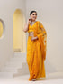 Yellow Net Saree with All over Thick Scallop Embroidery and Shiny Dots with Blouse Fabric