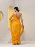 Yellow Net Saree with All over Thick Scallop Embroidery and Shiny Dots with Blouse Fabric