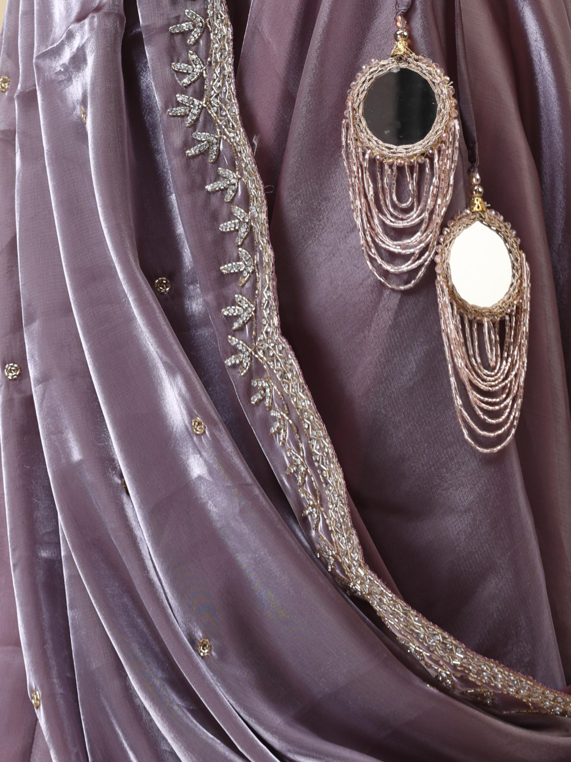 3 pc SET - Mauve Brazil Lehenga with Cut Dana Embroidered Blouse Fabric and Dupatta