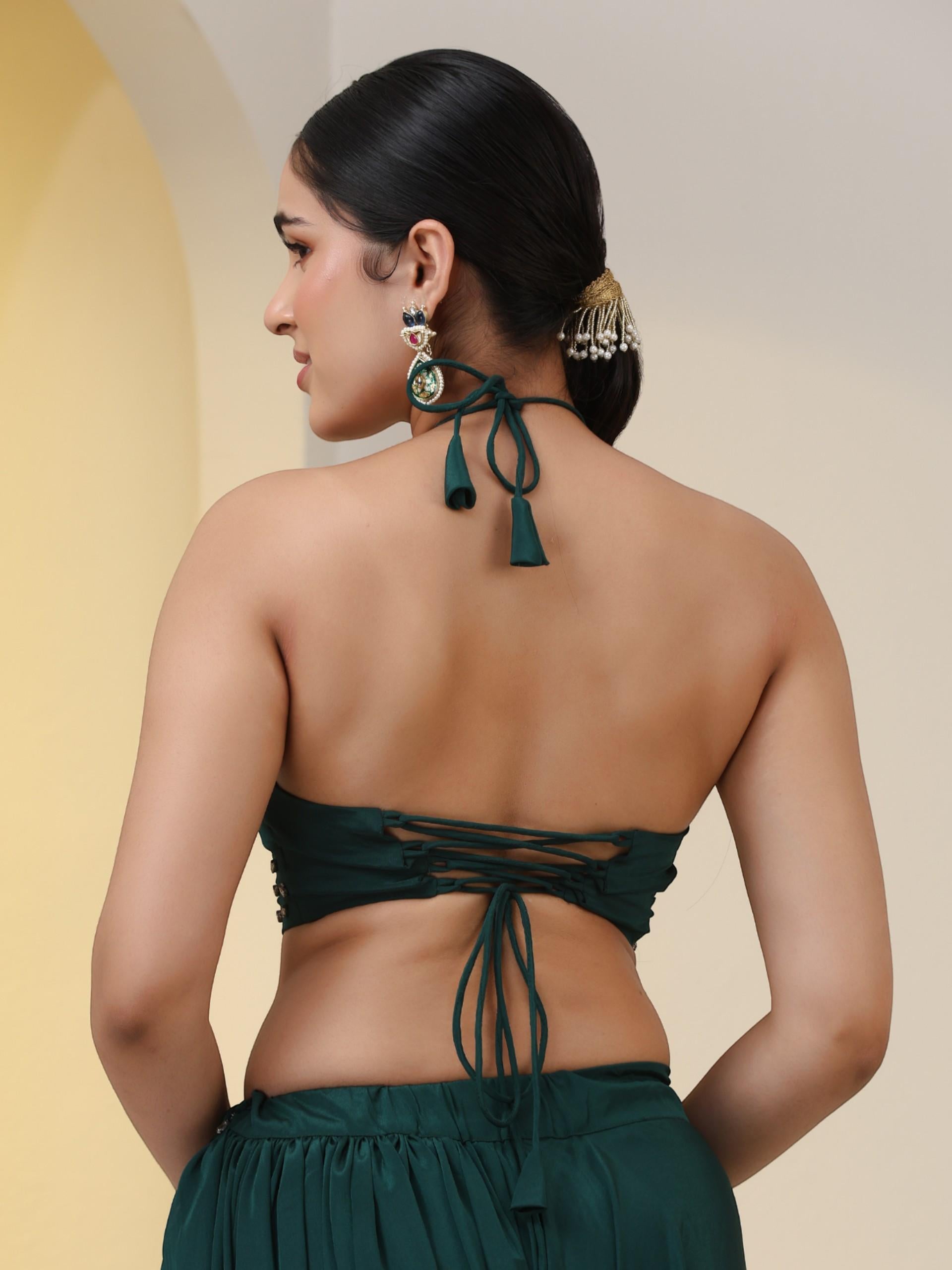 2 pc SET - Heathify Crepe Sharara Saree with Beads on Blouse Fabric and Waist Band