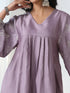 Women’s Lilac Suit Set with Pant | 2 Pc Set, A-Line, Swiss Embroidery on Sleeves, 3/4 Sleeve, Work Wear, Casual (PRF'T Lux Duchess Satin Fabric)