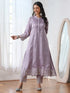 Women’s Lilac Suit Set with Pant | 2 Pc Set, A-Line, Swiss Embroidery on Sleeves, Work Wear, Casual (PRF'T Lux Duchess Satin Fabric)