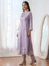 Women’s Lilac Suit Set with Pant | 2 Pc Set, A-Line, Swiss Embroidery on Sleeves, Work Wear, Casual (PRF'T Lux Duchess Satin Fabric)
