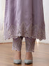 Women’s Lilac Suit Set with Pant | 2 Pc Set, A-Line, Swiss Embroidery on Sleeves, Work Wear, Casual (PRF'T Lux Duchess Satin Fabric)