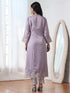 Women’s Lilac Suit Set with Pant | 2 Pc Set, A-Line, Swiss Embroidery on Sleeves, Work Wear, Casual (PRF'T Lux Duchess Satin Fabric)