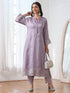 Women’s Lilac Suit Set with Pant | 2 Pc Set, A-Line, Swiss Embroidery on Sleeves, Work Wear, Casual (PRF'T Lux Duchess Satin Fabric)
