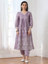 Women’s Lilac Suit Set with Pant | 2 Pc Set, A-Line, Swiss Embroidery on Kurta, Work Wear, Casual (PRF'T Lux Duchess Satin Fabric)
