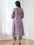 Women’s Lilac Suit Set with Pant | 2 Pc Set, A-Line, Swiss Embroidery on Kurta, Work Wear, Casual (PRF'T Lux Duchess Satin Fabric)