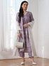 Women’s Lilac Suit Set with Pant | 2 Pc Set, A-Line, Swiss Embroidery on Kurta, Work Wear, Casual (PRF'T Lux Duchess Satin Fabric)