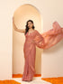 Pink Gold Metallic Satin Saree with Blouse Fabric