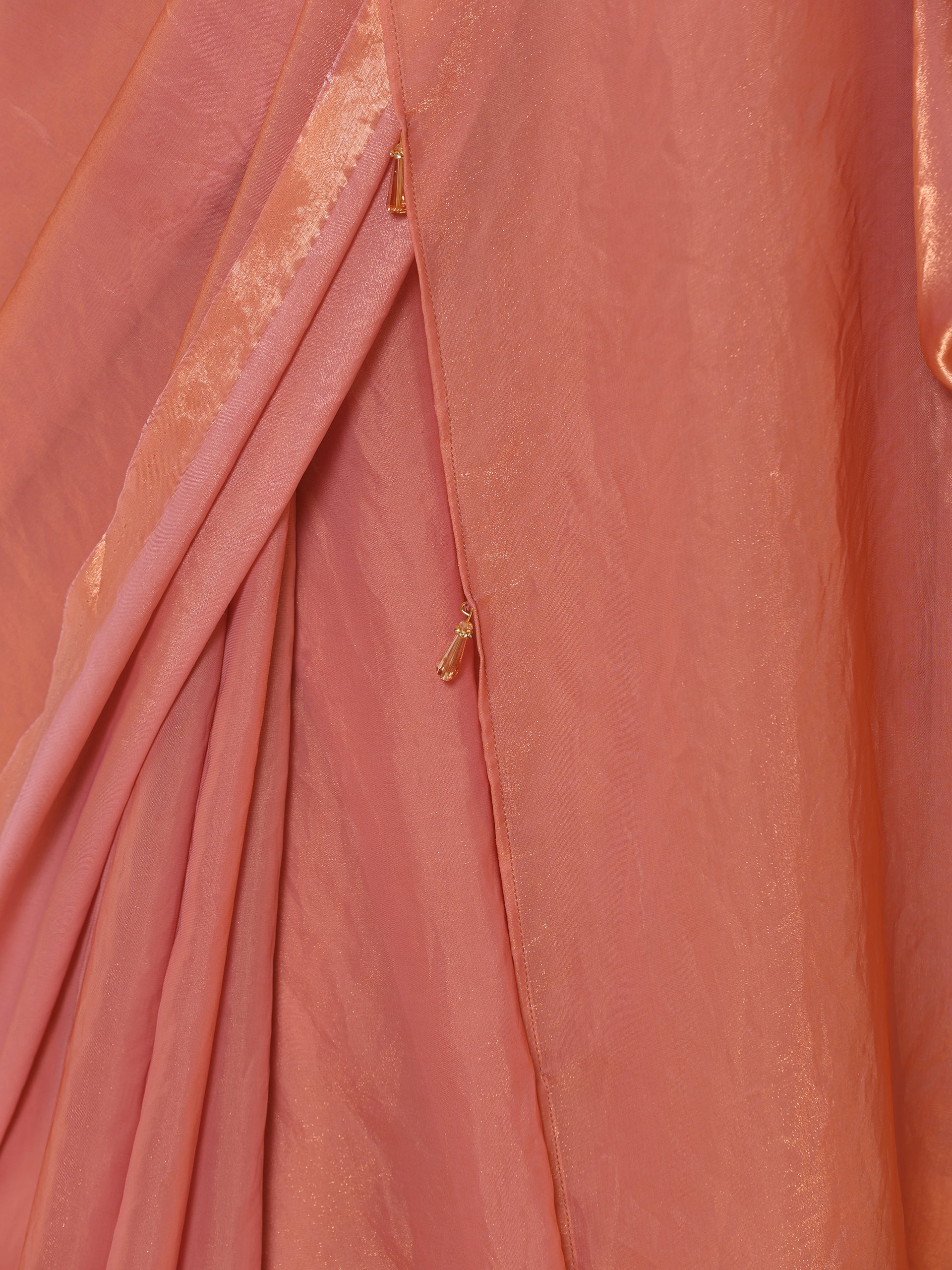 Pink Gold Metallic Satin Saree with Blouse Fabric
