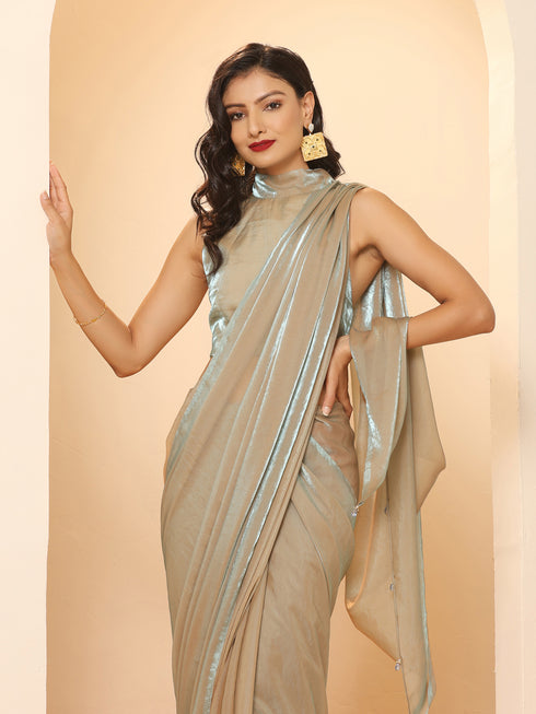 Lunar Ice Metallic Satin Saree with Blouse Fabric