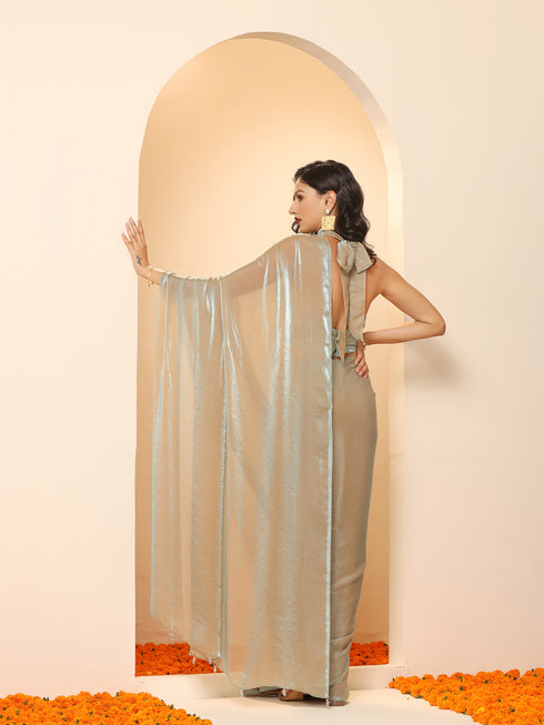 Lunar Ice Metallic Satin Saree with Blouse Fabric