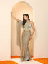 Lunar Ice Metallic Satin Saree with Blouse Fabric