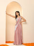 Pink Blue Metallic Satin Saree with Lace and Self Blouse Fabric