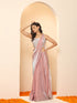 Pink Blue Metallic Satin Saree with Lace and Self Blouse Fabric
