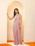 Pink Blue Metallic Satin Saree with Lace and Self Blouse Fabric