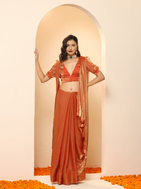 Copper Age Metallic Satin Saree with Blouse Fabric