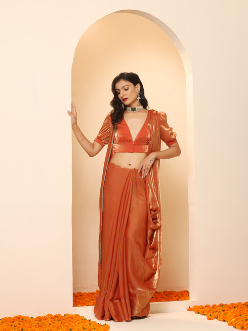Copper Age Metallic Satin Saree with Blouse Fabric