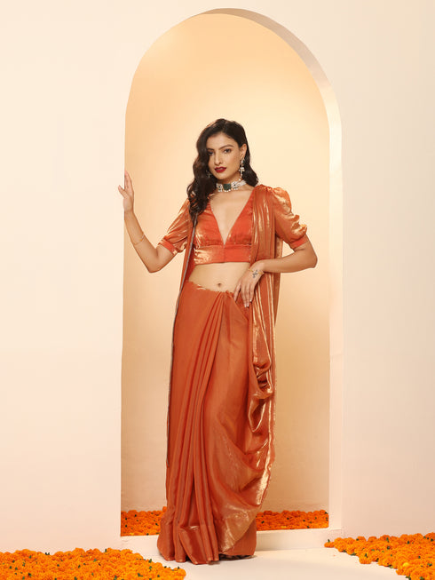 Copper Age Metallic Satin Saree with Blouse Fabric
