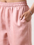Women’s Pink Suit Set with Pant | 2 Pc Set, A-Line, Schiffli Embroidery on Front Panel, Sleeveless, Work Wear, Casual (PRF'T Lux Duchess Satin Fabric)