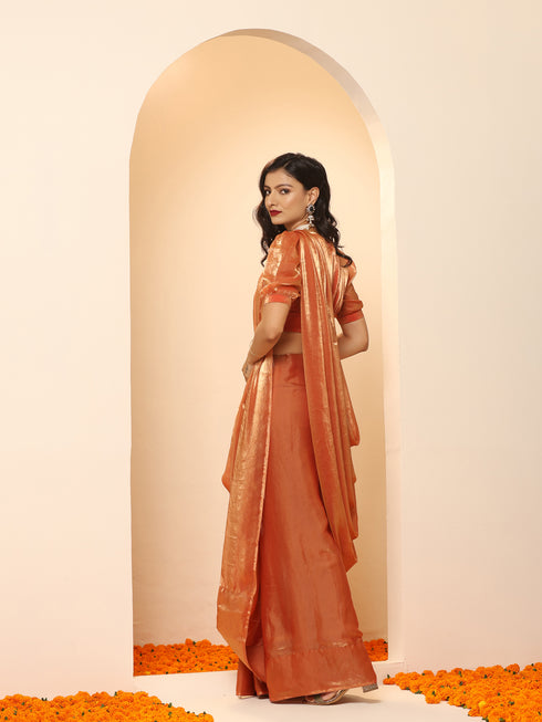 Copper Age Metallic Satin Saree with Blouse Fabric