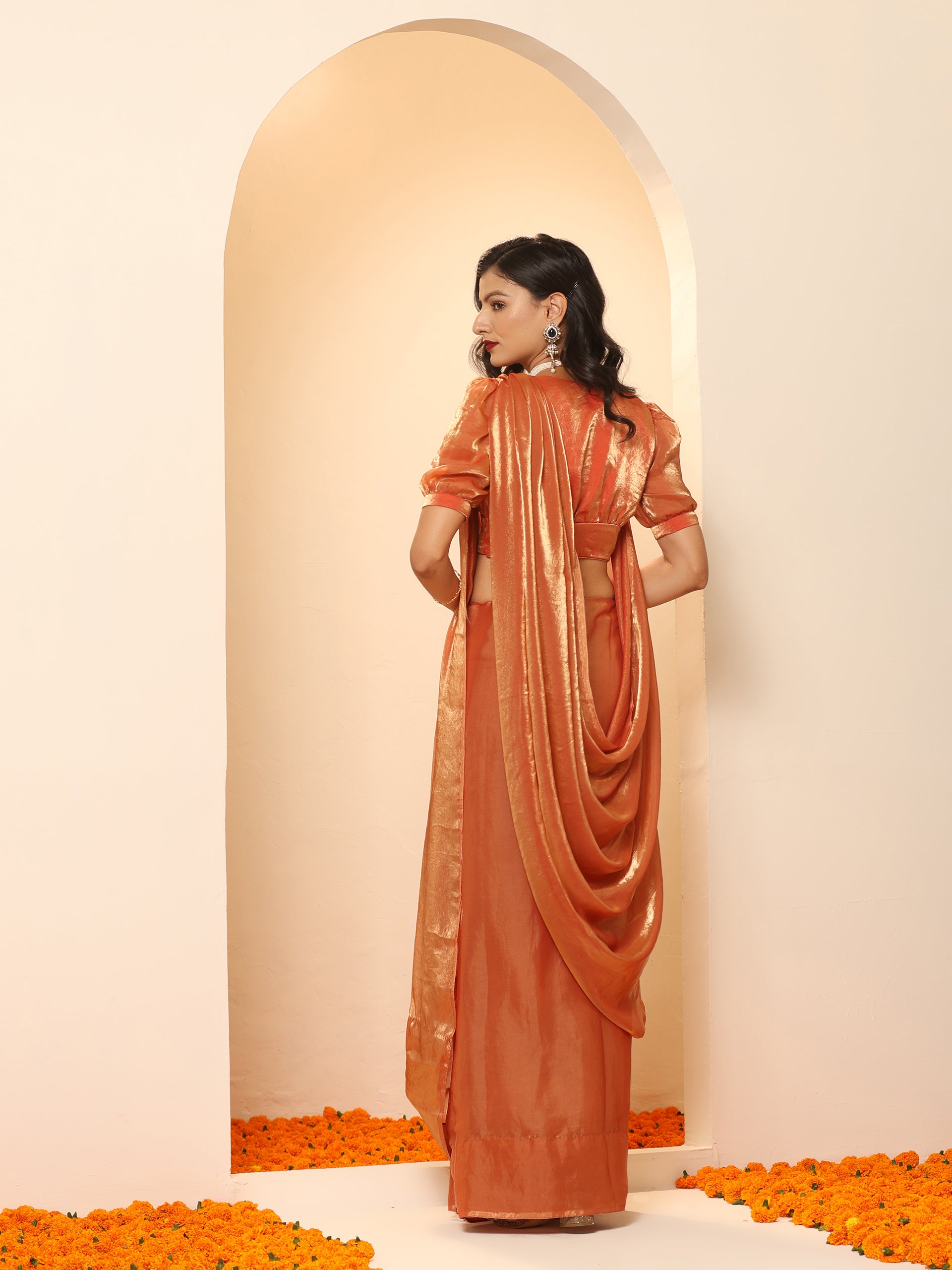 Copper Age Metallic Satin Saree with Blouse Fabric