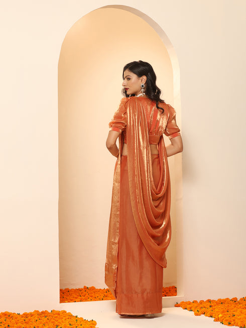 Copper Age Metallic Satin Saree with Blouse Fabric