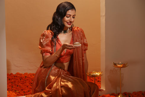 Copper Age Metallic Satin Saree with Blouse Fabric