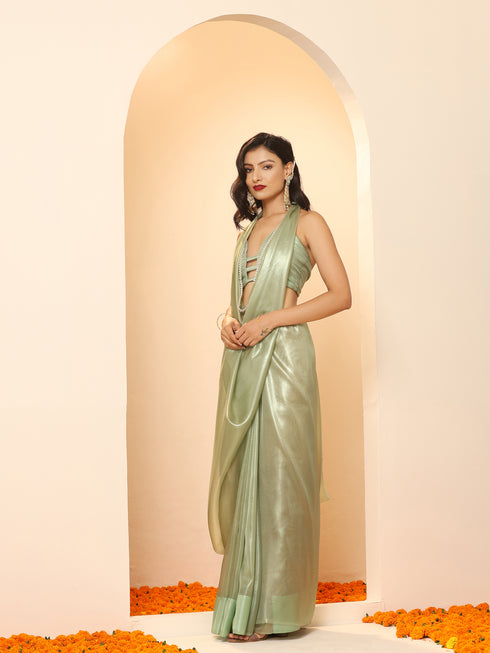 Newly Minted Green Gold Organza Saree