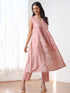 Women’s Pink Suit Set with Pant | 2 Pc Set, A-Line, Schiffli Embroidery on Front Panel, Sleeveless, Work Wear, Casual (PRF'T Lux Duchess Satin Fabric)