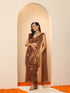 Arabian Glamour Gold Metallic Satin Saree with Beads with Blouse Fabric
