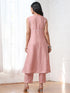 Women’s Pink Suit Set with Pant | 2 Pc Set, A-Line, Schiffli Embroidery on Front Panel, Sleeveless, Work Wear, Casual (PRF'T Lux Duchess Satin Fabric)