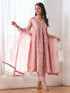 Women’s Pink Suit Set with Pant | 2 Pc Set, A-Line, Schiffli Embroidery on Front Panel, Sleeveless, Work Wear, Casual (PRF'T Lux Duchess Satin Fabric)