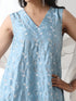 Women’s Blue Suit Set with White Pant | 2 Pc Set, A-Line, Allover Schiffli Embroidery, Sleeveless, Work Wear, Casual Wear (PRF'T Lux Duchess Satin Fabric)