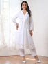 Women’s White Collared Schiffli Kurta with Embroidery on Hem and Sleeve | 1 Pc, Schiffli Embroidery, Work Wear, Festive Party Wear (PRF'T Lux Duchess Cotton Fabric)