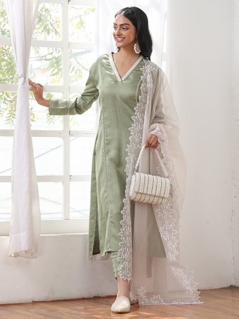 Women’s Cream Cut Work Edge Organza Dupatta | 1 Pc, Cut Work Embroidery, Festive Party Wear