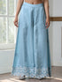 Women’s Blue Suit Set with Palazzo | 2 Pc Set, Halter Neck, Schiffli Embroidery on Hem, Sleeveless, Festive Wear, Casual (PRF'T Lux Duchess Satin Fabric)