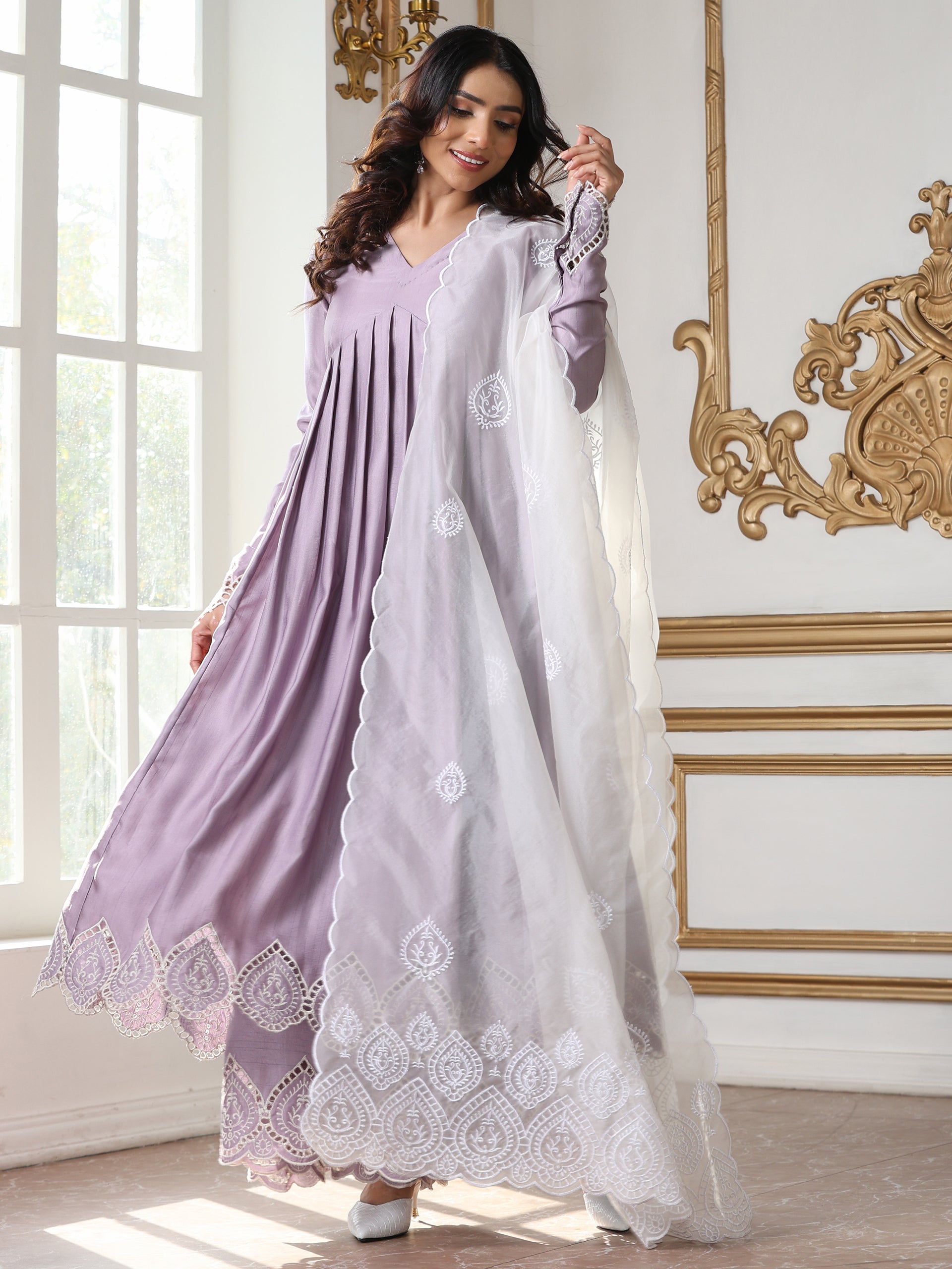 Women’s White on White Organza Dupatta | 1 Pc, Beetle Design Embroidery, Festive Party Wear