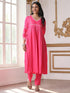 Women’s Pink Suit Set with Pant | 2 Pc Set, Paneled Design, Lace Detailing, Work Wear, Casual (Viscose Breathable Soft Natural Fabric)