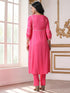 Women’s Pink Suit Set with Pant | 2 Pc Set, Paneled Design, Lace Detailing, Work Wear, Casual (Viscose Breathable Soft Natural Fabric)